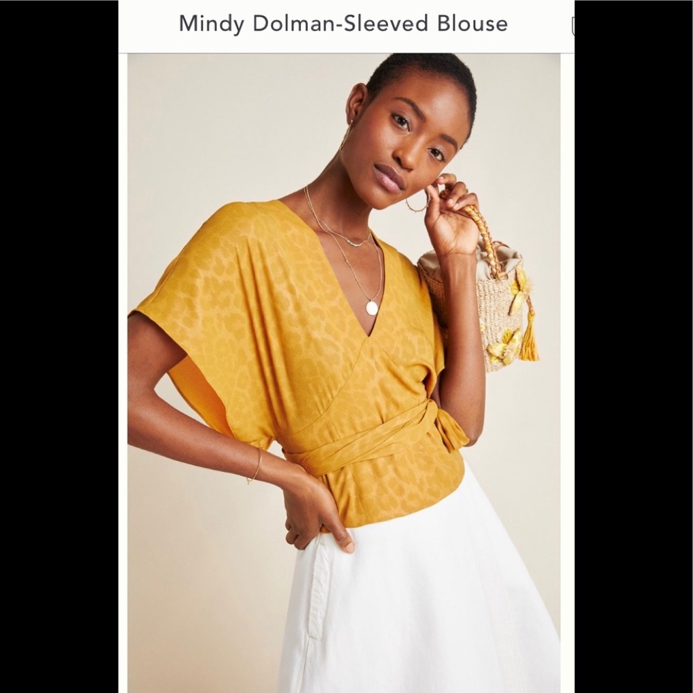 Anthropologie Mustard Yellow Dolman-Sleeve Wrap Blouse